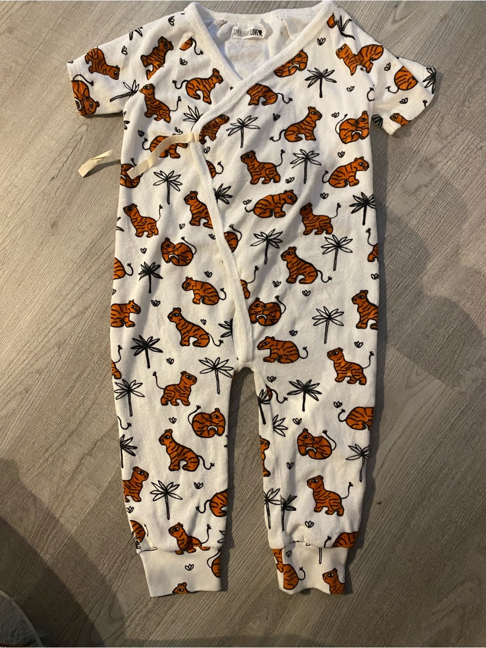 Spearmint Love White Baby One-Piece Romper with Orange Tiger Print